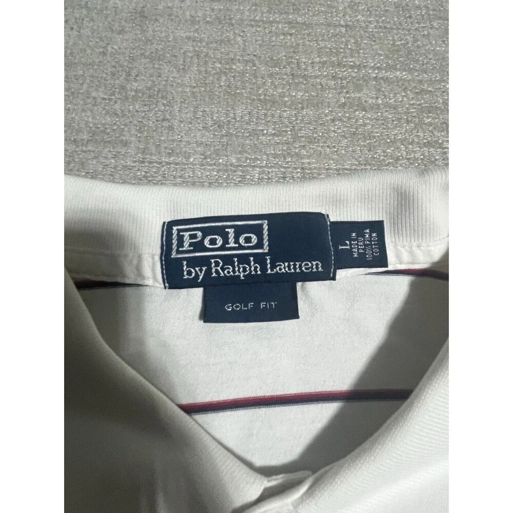 Polo Ralph Lauren Polo Shirt Men’s Large White Striped Ahoet Sleeve Golf Fit